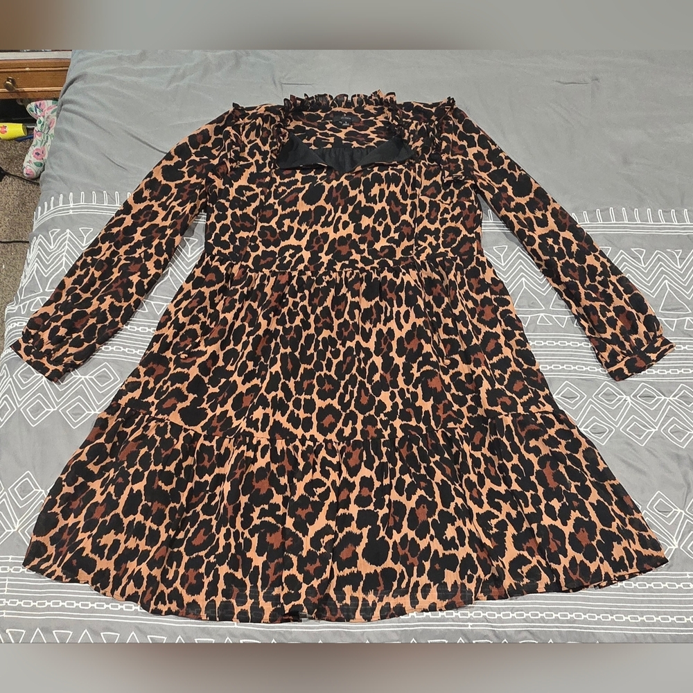 J.Crew Leopard Print Tiered Ruffle Midi Dress Size Small